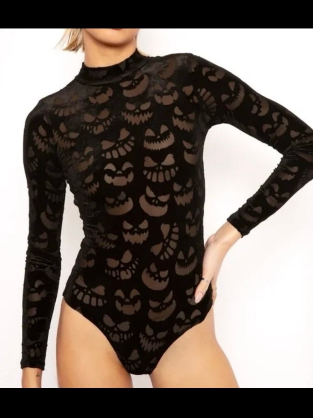 Blackmilk Halloween Burned Velvet Jack O Lantern Long Sleeve Bodysuit